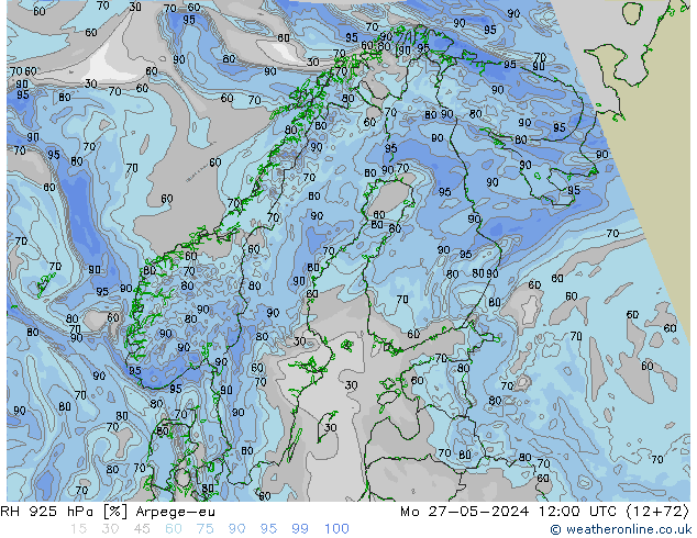 RH 925 hPa Arpege-eu Mo 27.05.2024 12 UTC