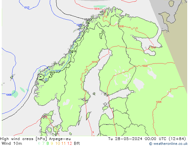 High wind areas Arpege-eu Tu 28.05.2024 00 UTC