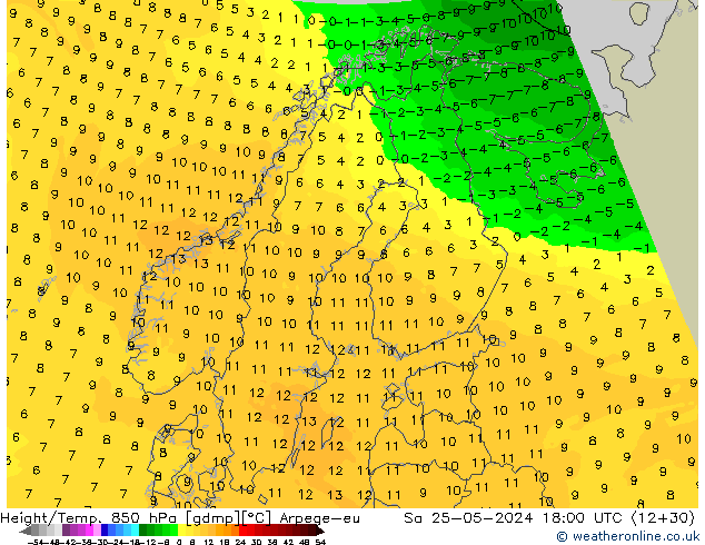 Height/Temp. 850 hPa Arpege-eu sab 25.05.2024 18 UTC