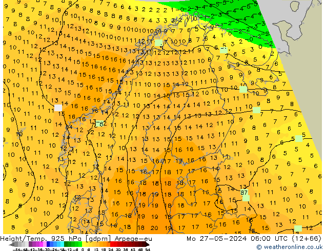 Height/Temp. 925 hPa Arpege-eu pon. 27.05.2024 06 UTC