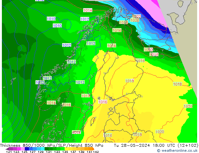 Thck 850-1000 hPa Arpege-eu Tu 28.05.2024 18 UTC