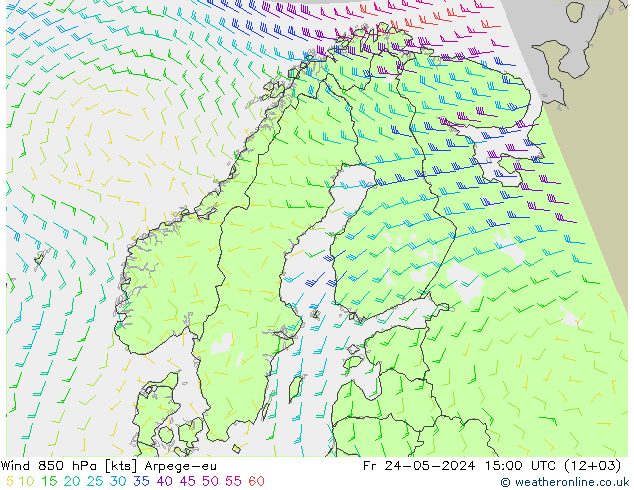 Wind 850 hPa Arpege-eu Fr 24.05.2024 15 UTC