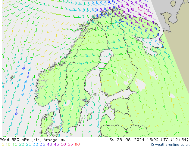 ветер 850 гПа Arpege-eu Вс 26.05.2024 18 UTC
