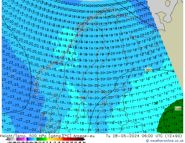 Height/Temp. 500 гПа Arpege-eu вт 28.05.2024 06 UTC