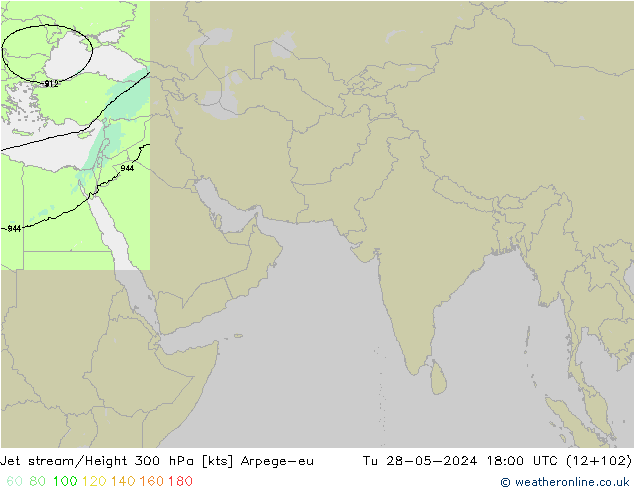 Jet stream/Height 300 hPa Arpege-eu Út 28.05.2024 18 UTC