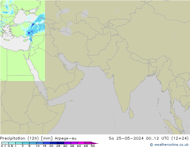 Precipitación (12h) Arpege-eu sáb 25.05.2024 12 UTC