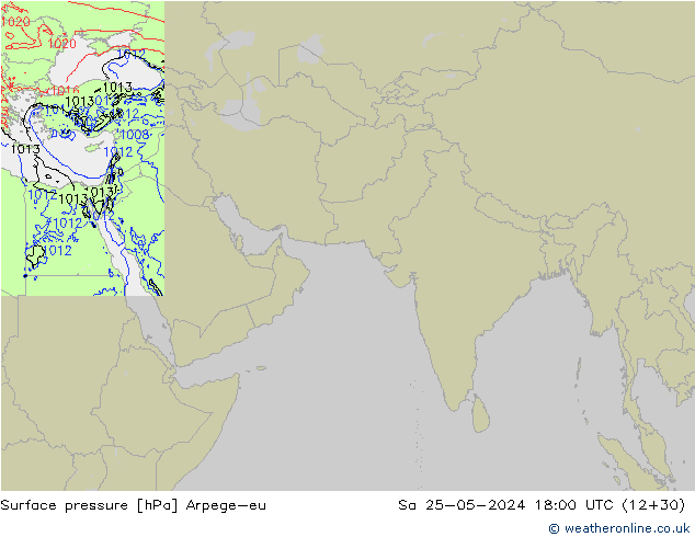 Pressione al suolo Arpege-eu sab 25.05.2024 18 UTC