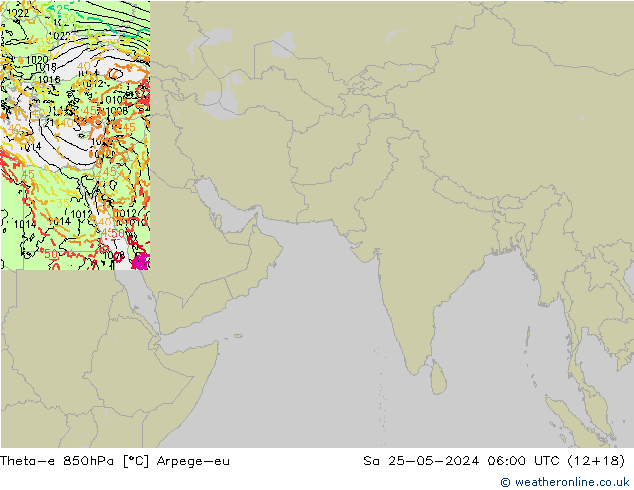 Theta-e 850hPa Arpege-eu sáb 25.05.2024 06 UTC