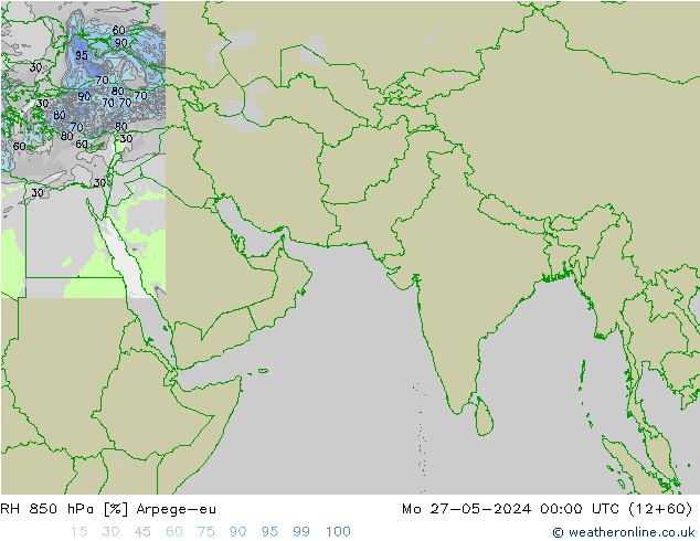 RH 850 hPa Arpege-eu Po 27.05.2024 00 UTC