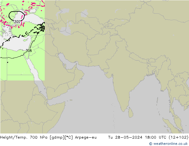 Height/Temp. 700 hPa Arpege-eu Tu 28.05.2024 18 UTC