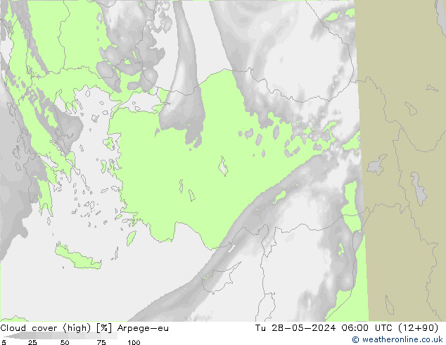 vysoký oblak Arpege-eu Út 28.05.2024 06 UTC