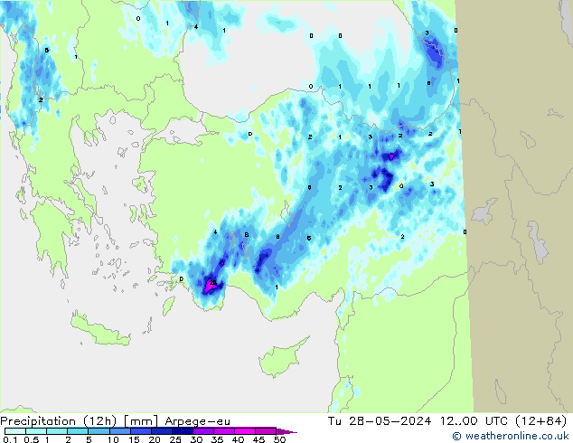 Precipitation (12h) Arpege-eu Tu 28.05.2024 00 UTC