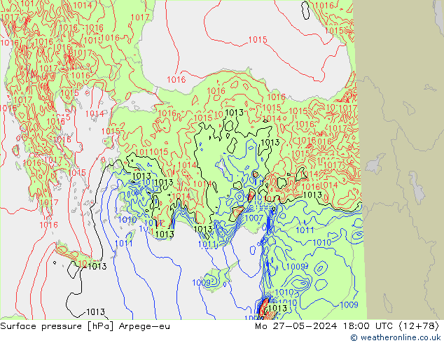 Atmosférický tlak Arpege-eu Po 27.05.2024 18 UTC