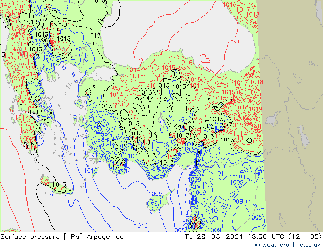 Surface pressure Arpege-eu Tu 28.05.2024 18 UTC