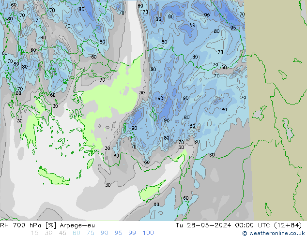 Humedad rel. 700hPa Arpege-eu mar 28.05.2024 00 UTC