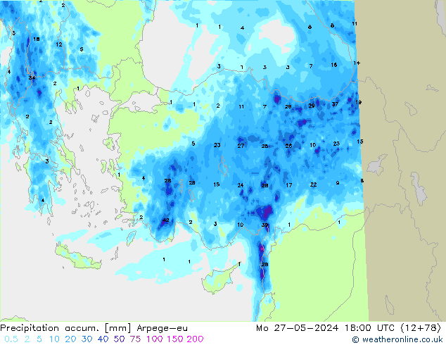 Toplam Yağış Arpege-eu Pzt 27.05.2024 18 UTC