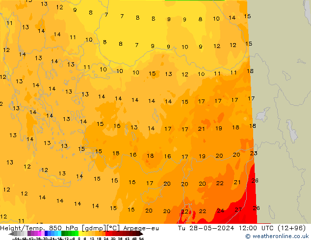 Height/Temp. 850 hPa Arpege-eu Ter 28.05.2024 12 UTC