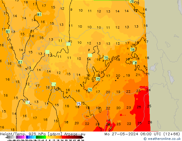 Height/Temp. 925 hPa Arpege-eu Seg 27.05.2024 06 UTC