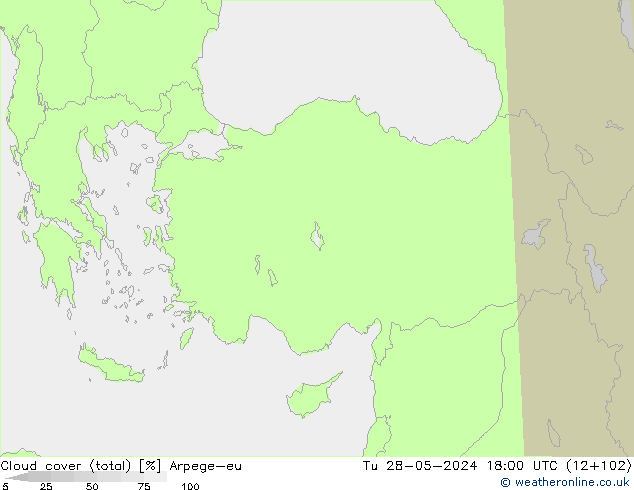 nuvens (total) Arpege-eu Ter 28.05.2024 18 UTC