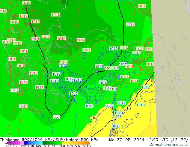 500-1000 hPa Kalınlığı Arpege-eu Pzt 27.05.2024 12 UTC