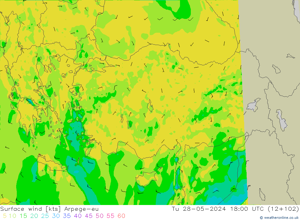 Surface wind Arpege-eu Tu 28.05.2024 18 UTC