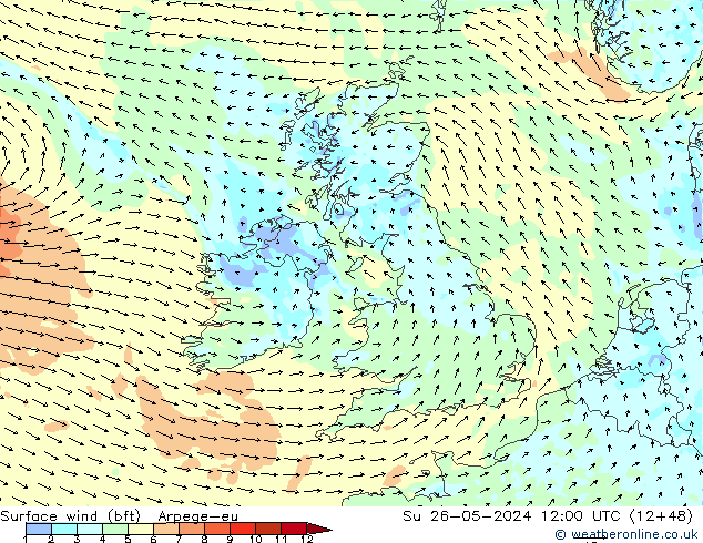 Surface wind (bft) Arpege-eu Su 26.05.2024 12 UTC