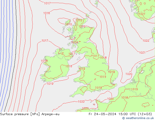 Pressione al suolo Arpege-eu ven 24.05.2024 15 UTC