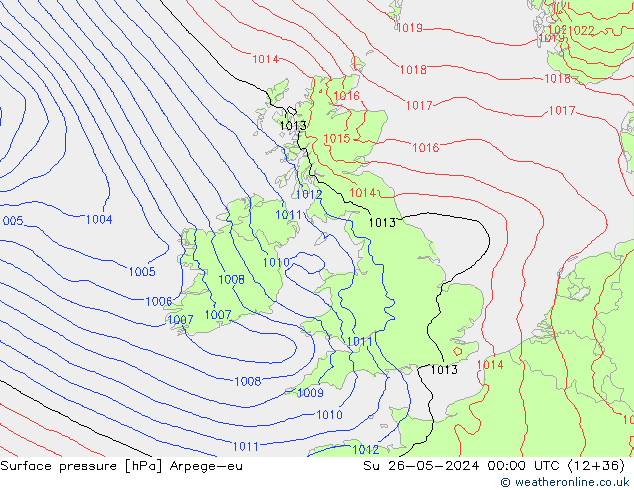 Presión superficial Arpege-eu dom 26.05.2024 00 UTC