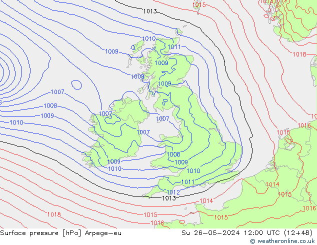 Surface pressure Arpege-eu Su 26.05.2024 12 UTC