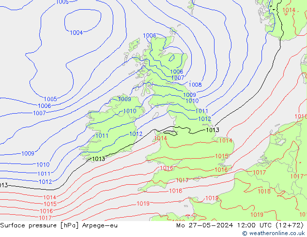 Surface pressure Arpege-eu Mo 27.05.2024 12 UTC