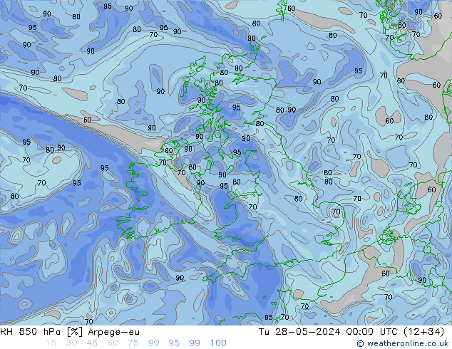 850 hPa Nispi Nem Arpege-eu Sa 28.05.2024 00 UTC