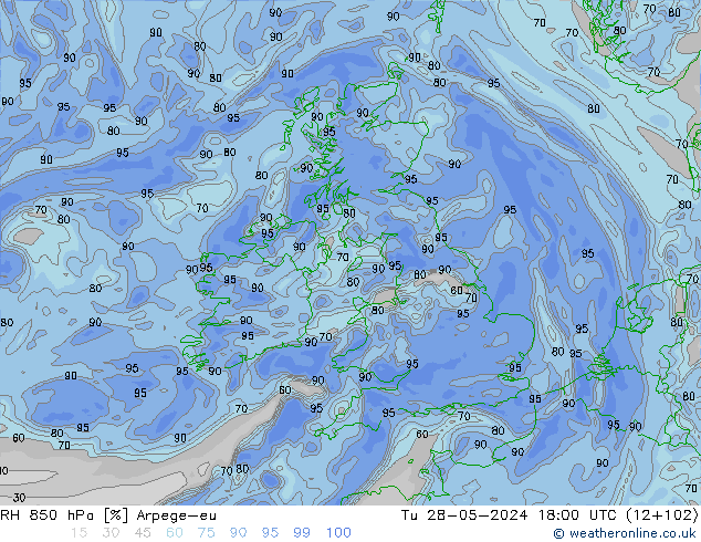 RH 850 hPa Arpege-eu  28.05.2024 18 UTC