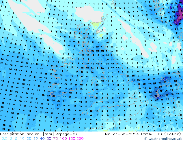 Totale neerslag Arpege-eu ma 27.05.2024 06 UTC