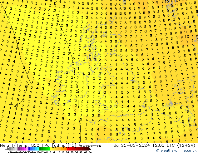 Yükseklik/Sıc. 850 hPa Arpege-eu Cts 25.05.2024 12 UTC