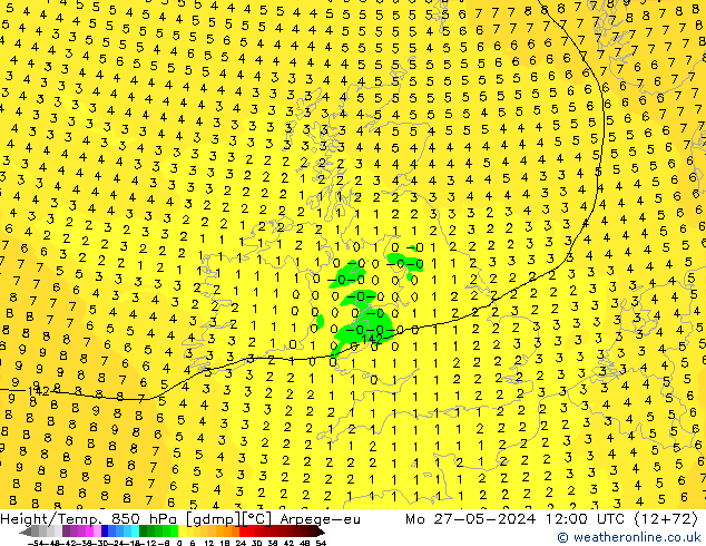 Height/Temp. 850 hPa Arpege-eu pon. 27.05.2024 12 UTC