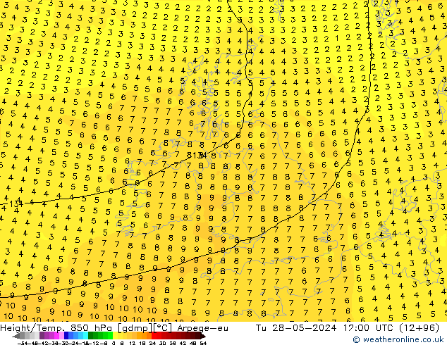 Geop./Temp. 850 hPa Arpege-eu mar 28.05.2024 12 UTC