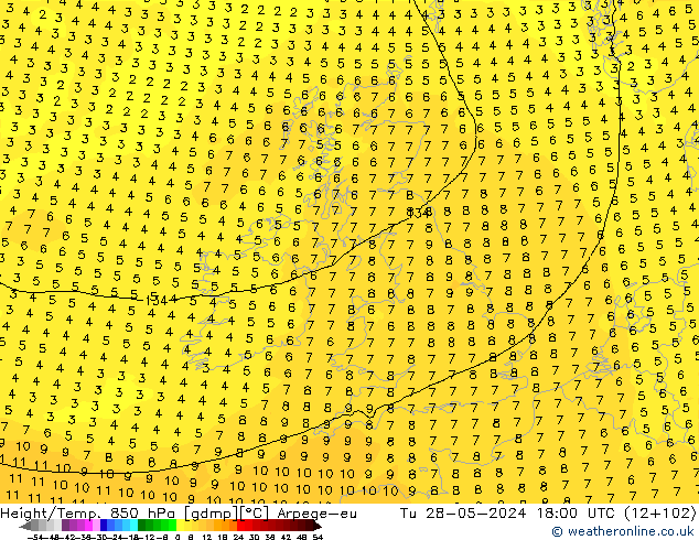 Height/Temp. 850 гПа Arpege-eu вт 28.05.2024 18 UTC