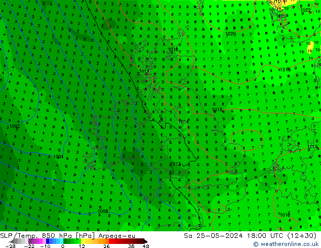 SLP/Temp. 850 hPa Arpege-eu sam 25.05.2024 18 UTC