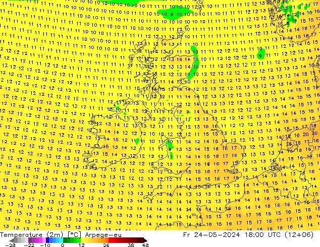 Temperatura (2m) Arpege-eu vie 24.05.2024 18 UTC