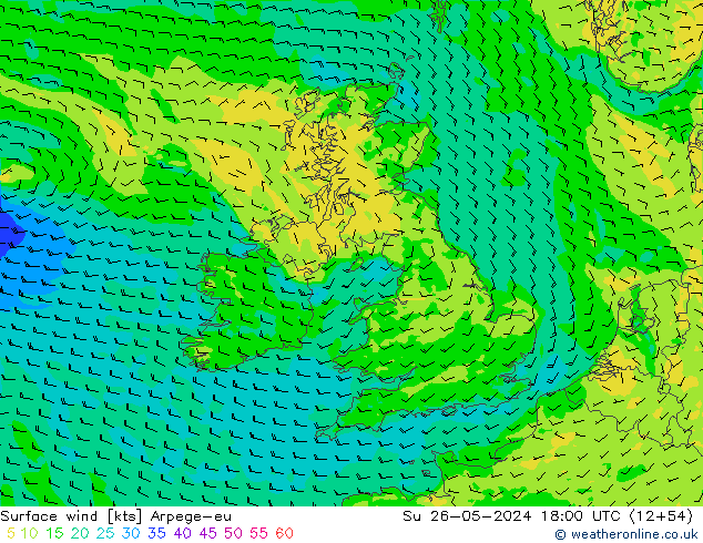 Surface wind Arpege-eu Ne 26.05.2024 18 UTC