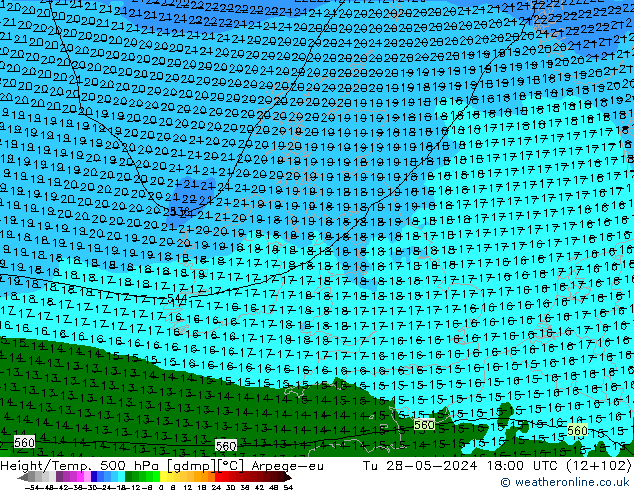 Height/Temp. 500 hPa Arpege-eu Tu 28.05.2024 18 UTC