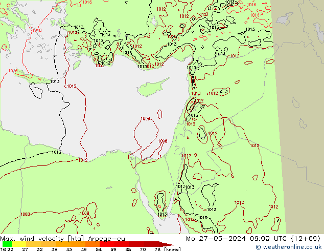 Max. wind velocity Arpege-eu lun 27.05.2024 09 UTC