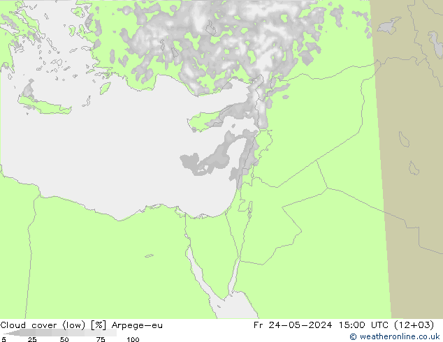 Cloud cover (low) Arpege-eu Fr 24.05.2024 15 UTC