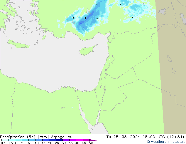 Precipitazione (6h) Arpege-eu mar 28.05.2024 00 UTC