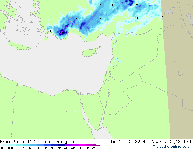 Yağış (12h) Arpege-eu Sa 28.05.2024 00 UTC