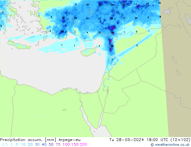 Précipitation accum. Arpege-eu mar 28.05.2024 18 UTC