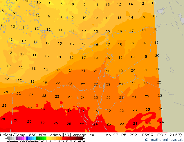 Height/Temp. 850 hPa Arpege-eu Mo 27.05.2024 03 UTC