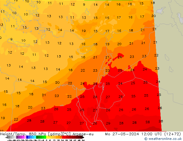 Yükseklik/Sıc. 850 hPa Arpege-eu Pzt 27.05.2024 12 UTC