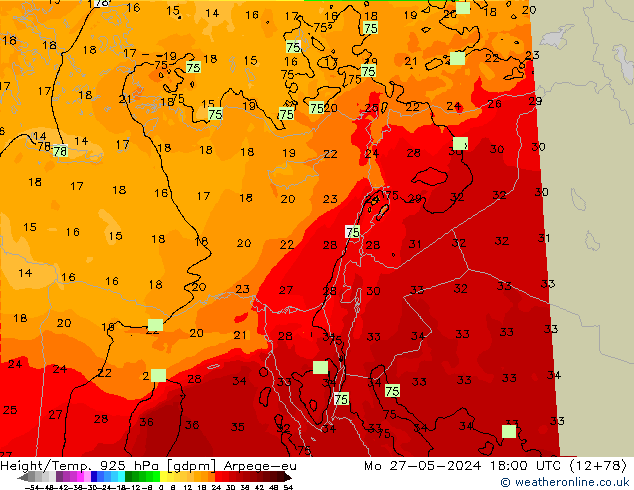 Height/Temp. 925 hPa Arpege-eu Seg 27.05.2024 18 UTC