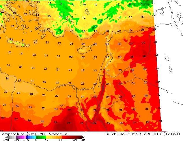 température (2m) Arpege-eu mar 28.05.2024 00 UTC